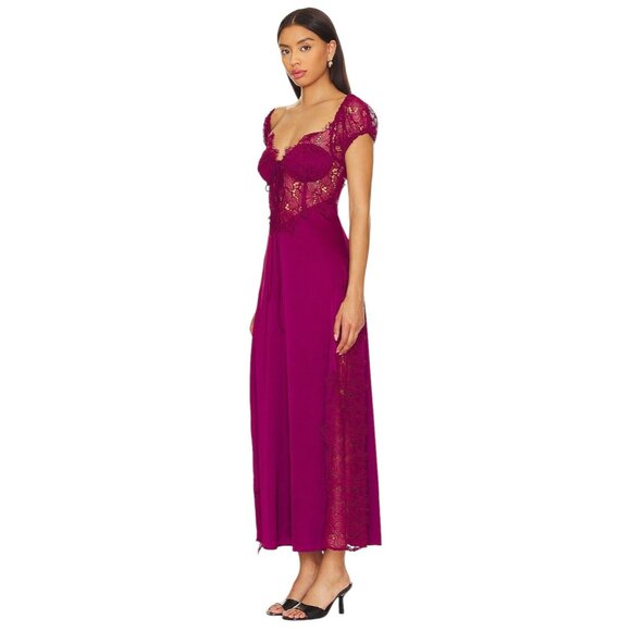 For Love & Lemons Casey Maxi Dress in Purple Small New Womens Satin Gown - Picture 4 of 16